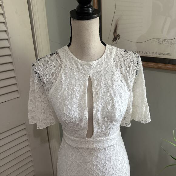 ZACK Dress Womens UK 6 US 2 White Lace Maxi Feminine Romantic Beach Wedding - Picture 2 of 12